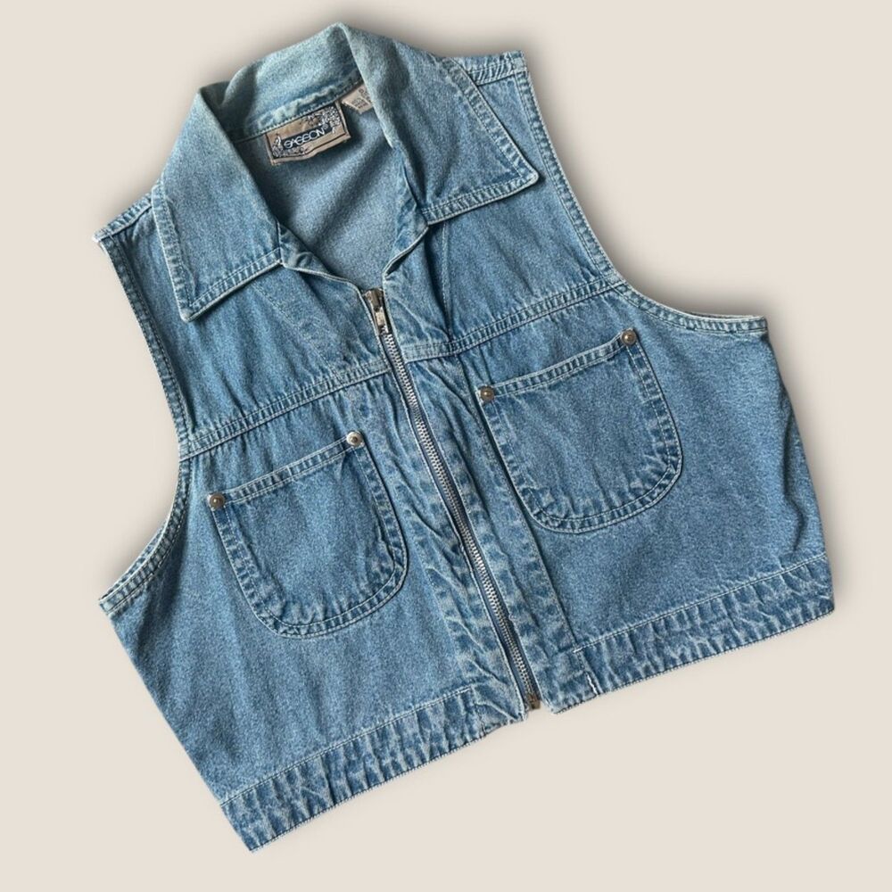 Vintage 80s Sasson Denim Vest | Fitted Jean Vest | Blue Zip Front
